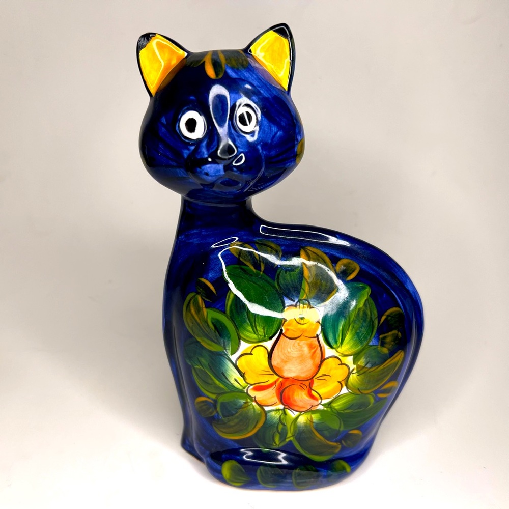 Vintage Signed 1998 Turov Cat Hand Painted Ceramic Glaze Cat See Description